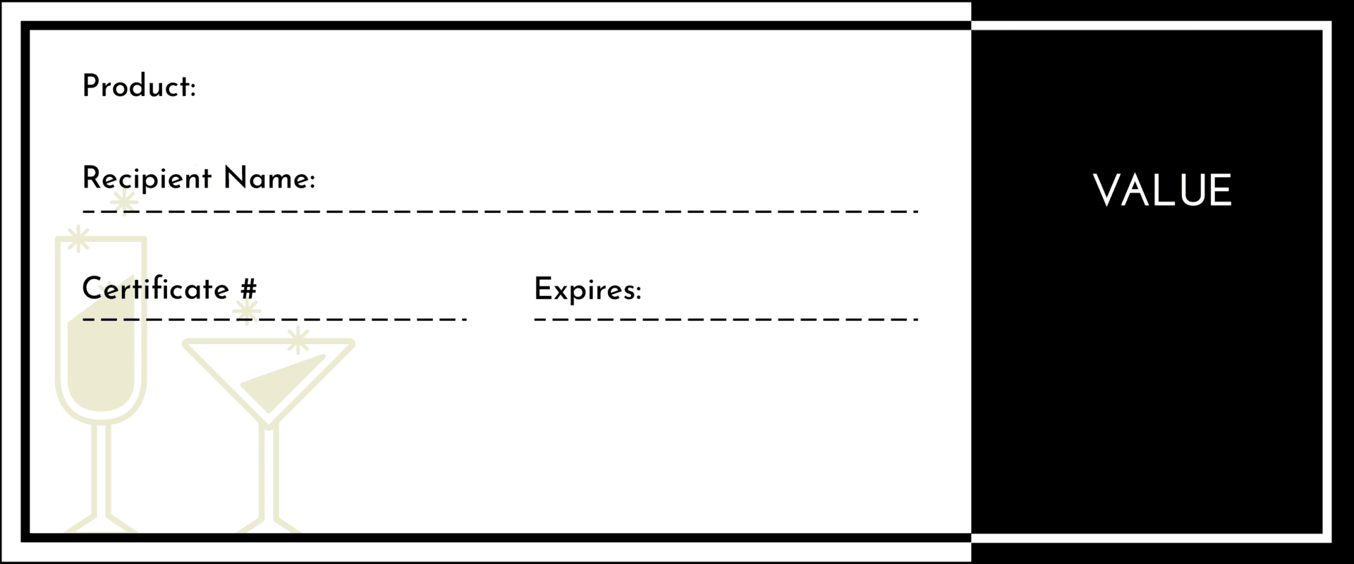 Blank gift certificate template with cocktail icons