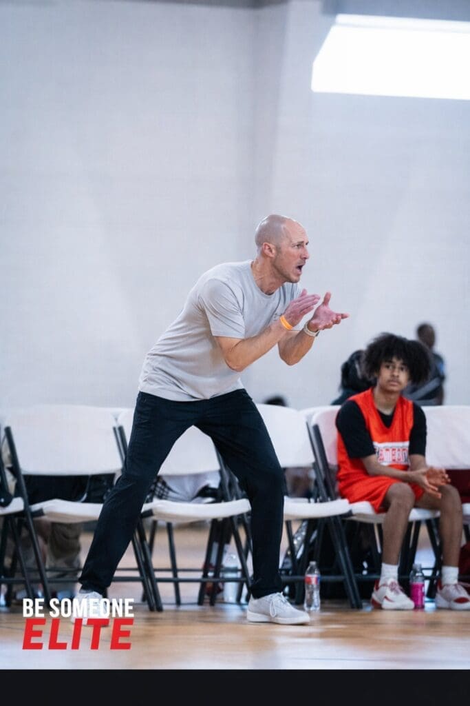 Basketball coach shouting instructions from the sideline