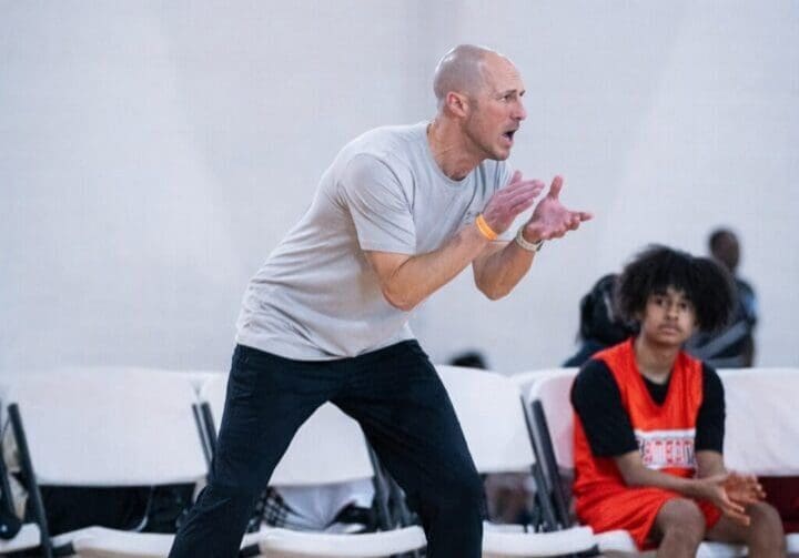 Basketball coach shouting instructions from the sideline